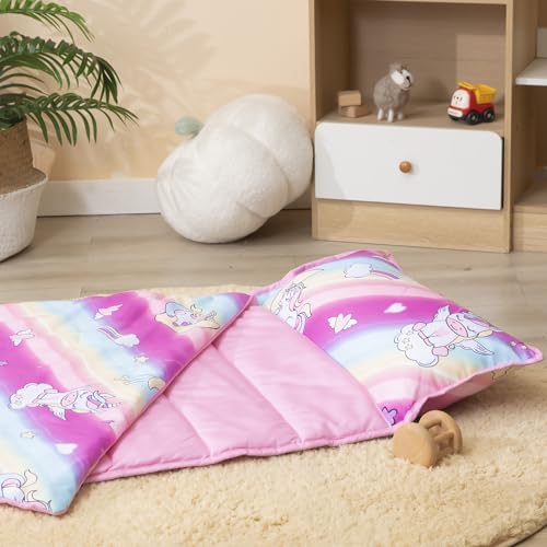 Image of MORAIS Toddler Nap Mat with Pillow and Blanket, 52 inch x 20 inch Lightweight and Soft Nap Mat for Preschool, Daycare, Travel Sleeping Bags