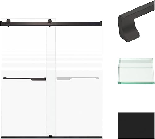 Transolid BRP607008F-J-MB Brianna - Puerta de ducha sin marco de 60 pulgadas de ancho x 70 pulgadas de alto, acabado negro mate con vidrio
