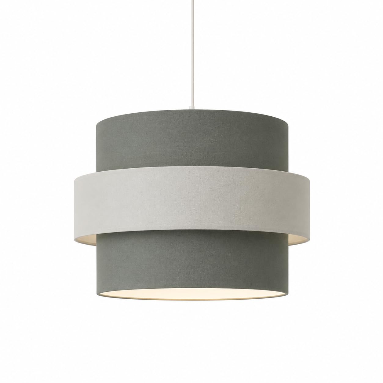 30cm Outer Layer Drum Lampshade – Grey Fabric Ceiling Pendant Shade with Beige Contrast Band – Modern Contemporary Light Shade for Living Room, Bedroom & Hallway