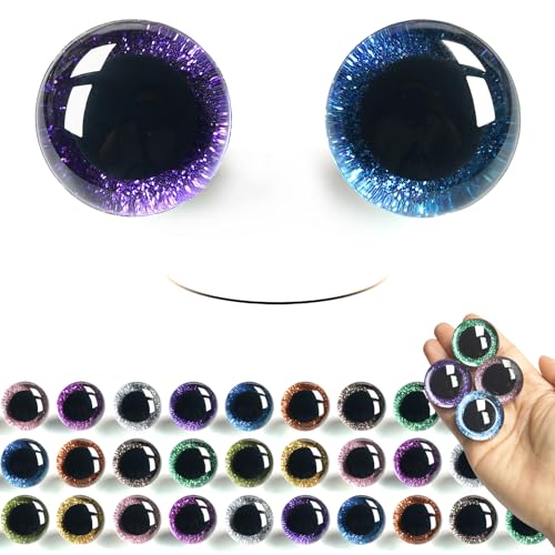 SEVENSUN Sparkling 30mm Centered Glitter Safety Eyes, 64 pcs 10 Colors 3D Well-Centered Pupils Eyes with Washers, Doll Eyes Stuffed Crochet Eyes, Craft Doll Making Safety Eyes for Crocheting Amigurumi
