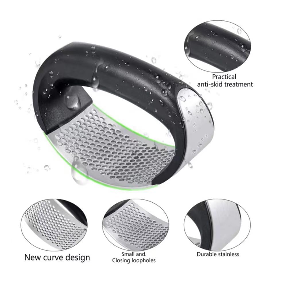 Knoflookpers, Roestvrij staal Chopper Mincer Knoflook Masher Tool Gember Presser met Siliconen Buis Roller en Reinigingsborstel