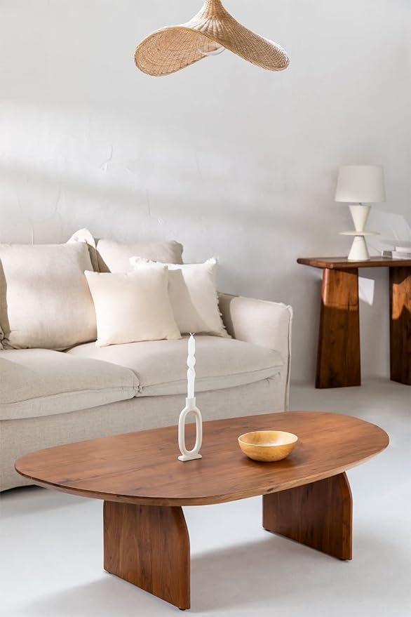 The Wooden Artistrys Solid Sheesham Wooden Curved Edge Coffee Table