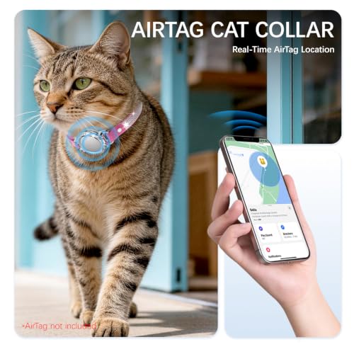 Image of AirTag Cat Collar Breakaway, Rhinestone Collars with Air Tag Holder, Pink