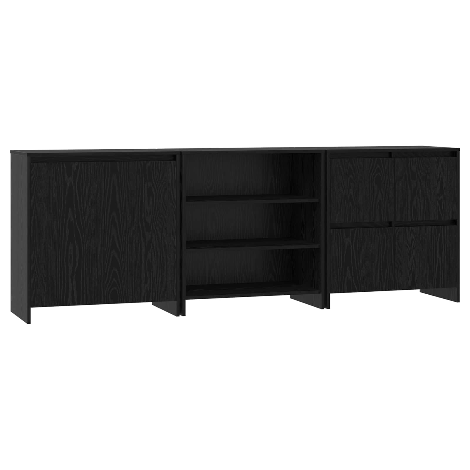 Cómoda de madera de roble negro de 3 puertas y cajones para salón