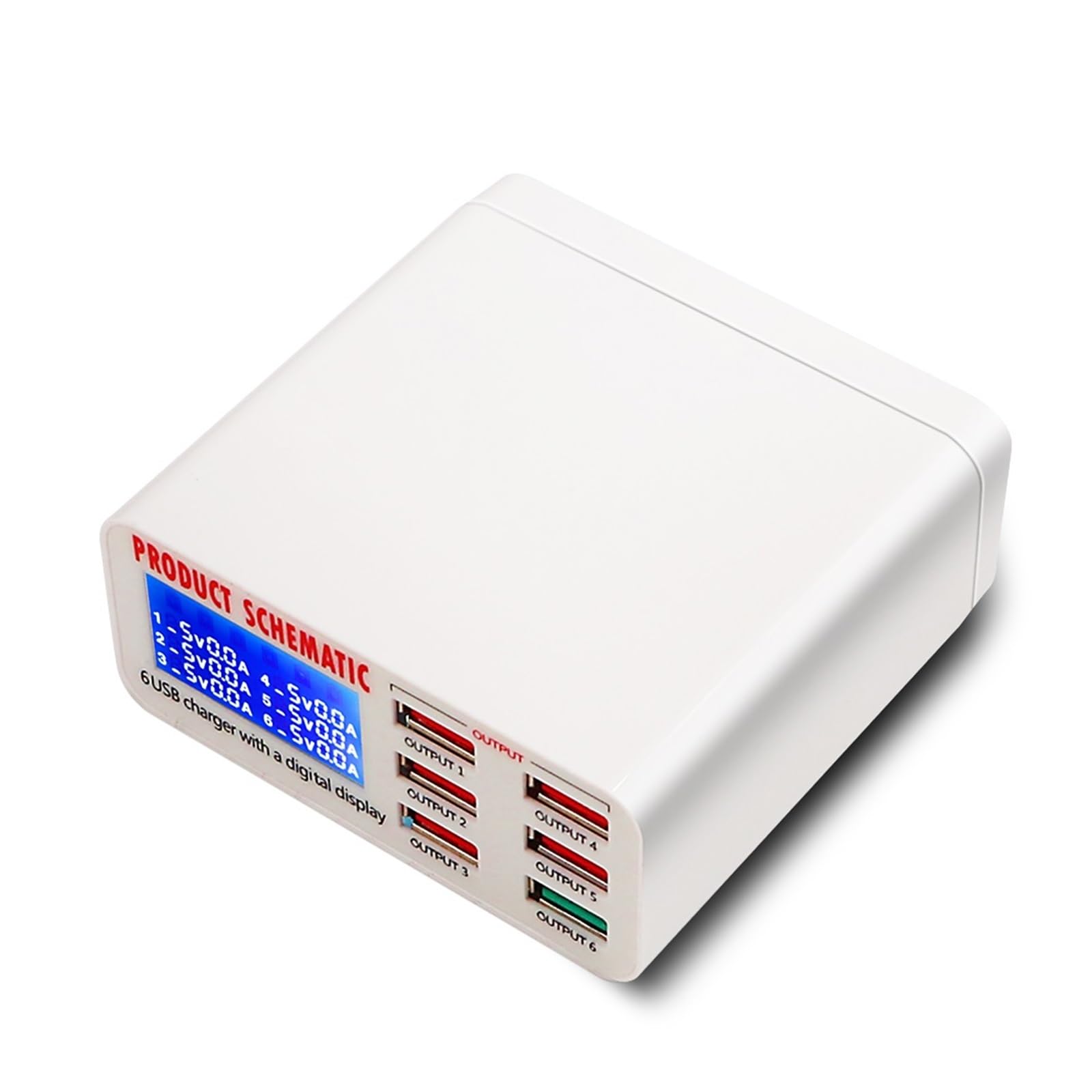Caricatore USB, 6 Porte USB Caricatore A Ricarica Rapida Display LED Stazione Di Ricarica USB Multipla Dock Ricarica Universale For Telefono Cellulare, supporta più ricariche rapide(40W-896,Plug)