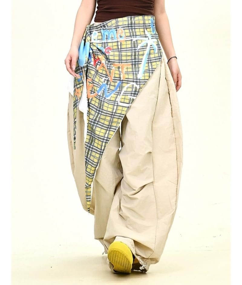 Y2k Unisex Vintage Colorful Graffiti Plaid Wrap Grunge Oversize Cargo Pants Hiphop Casual Boyfriend Wide Leg Trousers4