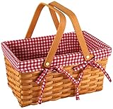 Yesland Picnic Basket, Natural Woven Basket with Double Folding Handles, Woodchip Basket & Organizer Blanket Storage for Egg Gathering, Wedding, Candy Gift & Toy (13 x 8 x 6-1/4 Inches)