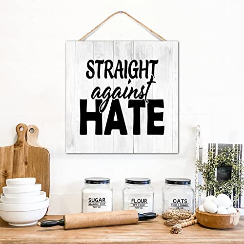 Déco porche bois Straight Against Hate panneau vintage LGBT 30cm