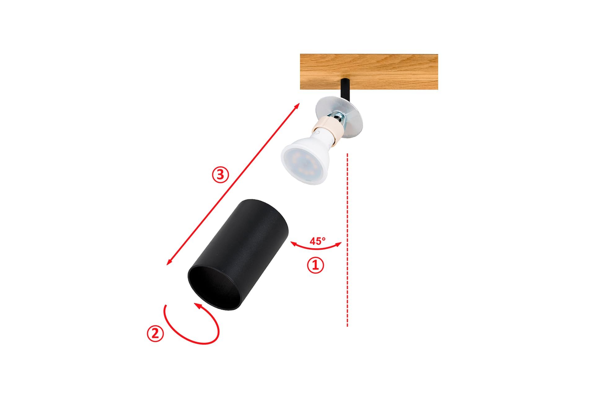 LED Wood Obrotowy reflektor sufitowy na 3 żarówki - Ręcznie robiona nowoczesna lampa sufitowa z dębu - Lampka sufitowa ze strumieniami światła GU10 do salonu (bez żarówki) - Długość 60 cm
