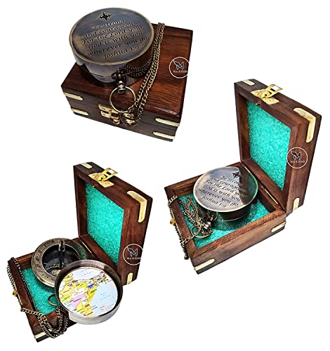 Brújula solar funcional de latón M.A & SONS con cadena y mensaje personalizado miniatura 1