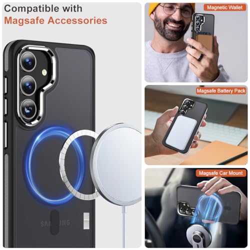 Image of MALEWOLF Magnetic Case for Samsung Galaxy S24+ Plus 5G, Color Match Cover [Compatible with Magsafe] [Military Drop Protection] Anti-Slip Soft TPU Edge Phone Case for Galaxy S24 Plus (Black /Grey)
