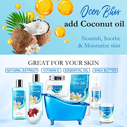 Image of Mothers Day Gifts for Women Bath & Body Gift Set, Bath Basket Spa kit Gifts for Her Him Birthday Gift for Woman, Self-care Home Spa Kit, 8pcs Christmas Gift for Women Ocean Vanilla, Spa Gift Baskets