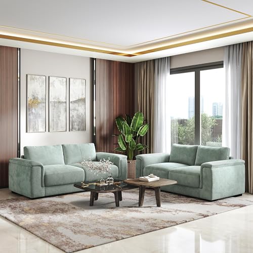 Image of Urban Ladder Miles 3 Seater Bamboo Fabric Sofa in Sky Blue Fabric