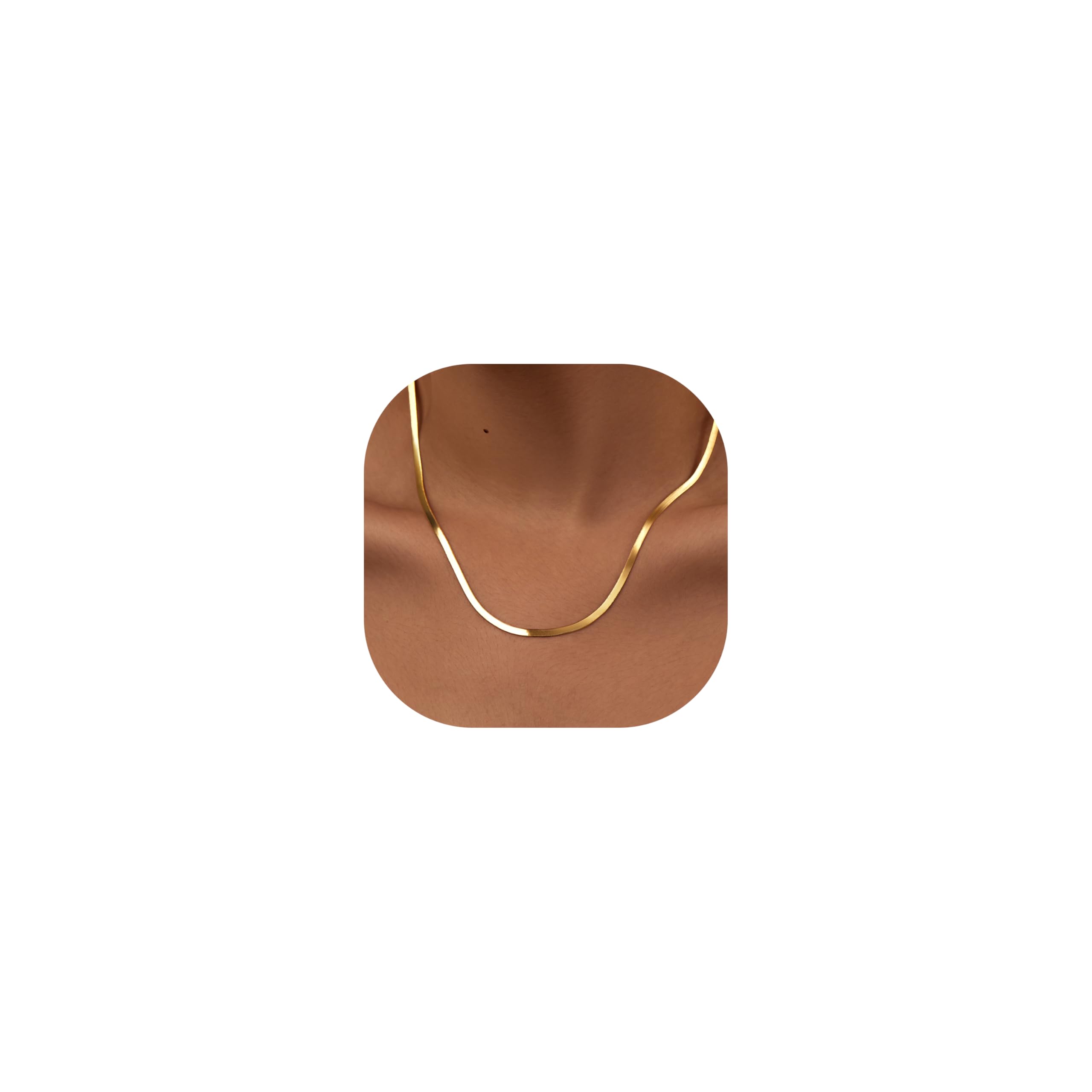 14K Gold-Filled Herringbone Necklace for Women – Dainty Snake Chain Choker, Trendy Simple Long Layered Jewelry Non Tarnish, 14-18 Inch Thin & Chunky Options, Gift for Her