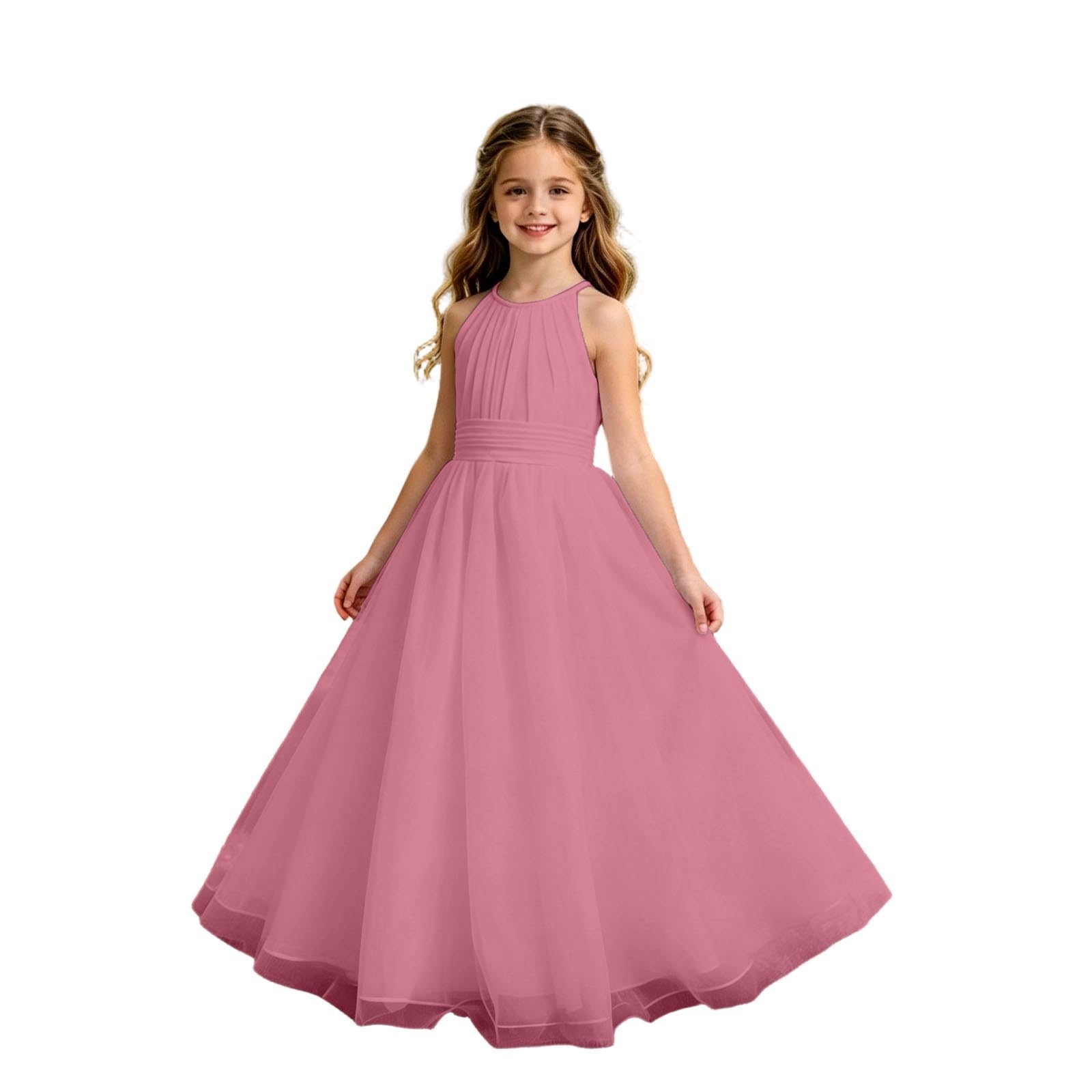 Generisch Kleider MäDchen Festlich - Ärmelloses Chiffon-Sommerkleid für Elegantes Partykleid für 2-13 Jahre bequem atmungsaktiv festlich Rundhalsausschnitt Trägerdesign luftig