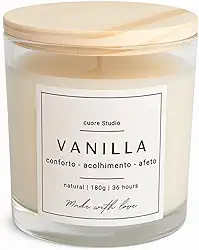cuore Studio Vela Aromática de Vanilla (Baunilha), Natural, 180g, 36 Horas de Duração