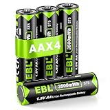 EBL 4-Pack Lithium Batteries AA, 1.5V Rechargeable AA Batteries 3500mWh Long-Lasting Power 2.5H Fast Charge