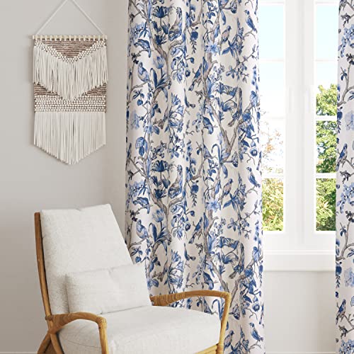 Image of LINENWALAS Cotton Curtains Set of 2, Canvas Window Curtains for Home Decor, Hangs Elegantly with Back Loops (4.5ft x 5 ft,) Blue Birds
