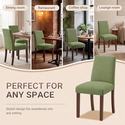 Image of Upholstered Dining Chairs Set of 2, Mid-Century Dining Room Chairs with Wooden Legs, Farmhouse Fabric Parsons Chairs for Small Space Restaurant & Cafe- Green
