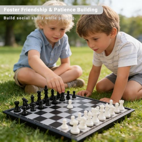 Magnetic Chess Set Game, Travel Chess Pieces with Folding Board Storage Case, Portable Traditional Strategy Game for Adults Kids Beginners - Image 3
