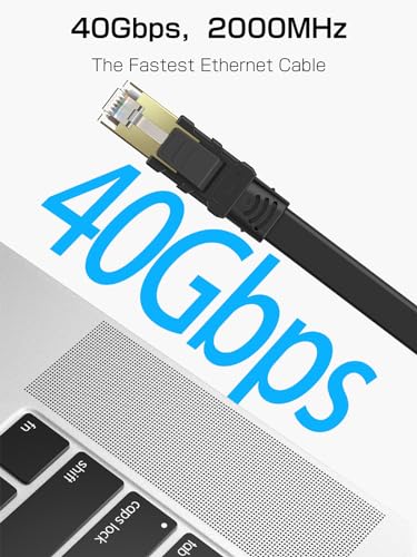 Senetem Cat 8 Ethernet Cable 6FT 2 Pack, High Speed 40Gbps 2000Mhz Flat Internet Network Patch Cord, RJ45 Shielded Outdoor&Indoor LAN Cable, Compatible for Gaming, PC, PS5/4/3, Xbox, Modem, Router