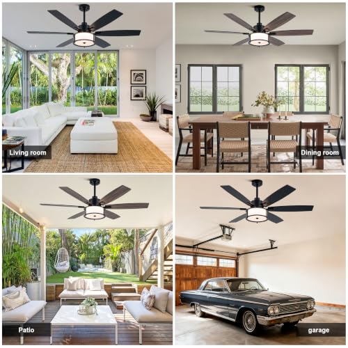 Image of 60 inch Modern Ceiling Fan with Lights Remote Boho Caged Ceiling Fan | APP Remote Control Black Industrial Fandelier, 3CCT Dimmable Chandelier LED Light Fixture, Reversible for Living Room Bedroom