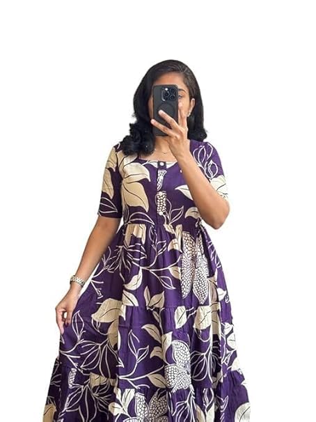 Image of Women's Rayon Floral Printed Midi Dress Short One Piece