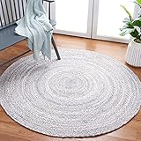 SAFAVIEH Braided Collection Area Rug - 5' Round, Light Grey, Handmade Country Cottage Reversible Cotton, Ideal for High Traffic Areas in Living Room, Bedroom (BRD452F)