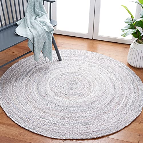 SAFAVIEH Braided Collection Area Rug - 5' Round, Light Grey, Handmade Country Cottage Reversible Cotton, Ideal for High Traffic Areas in Living Room, Bedroom (BRD452F)