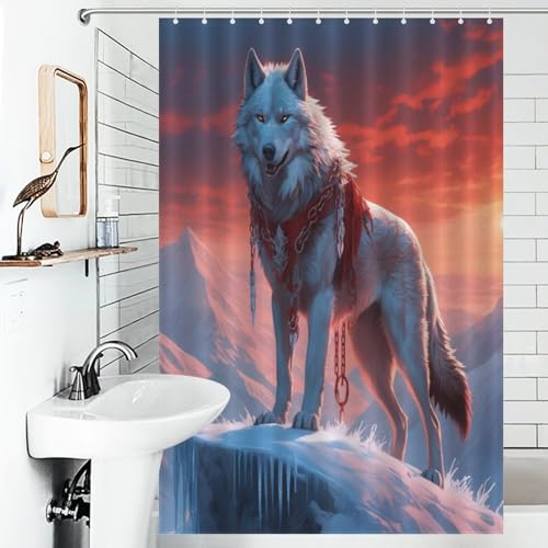 Rideau de douche loup en polyester lavable 122x183cm avec crochets