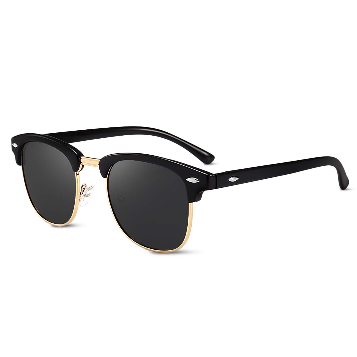Lumisyne Unisex Black/Gold Polarised Sunglasses Mens Womens Ultralight Semi-Rimless Frame Uv 400 Protection Goggle Fashion Driving Sunglasses Outdoor Travel Gift Box
