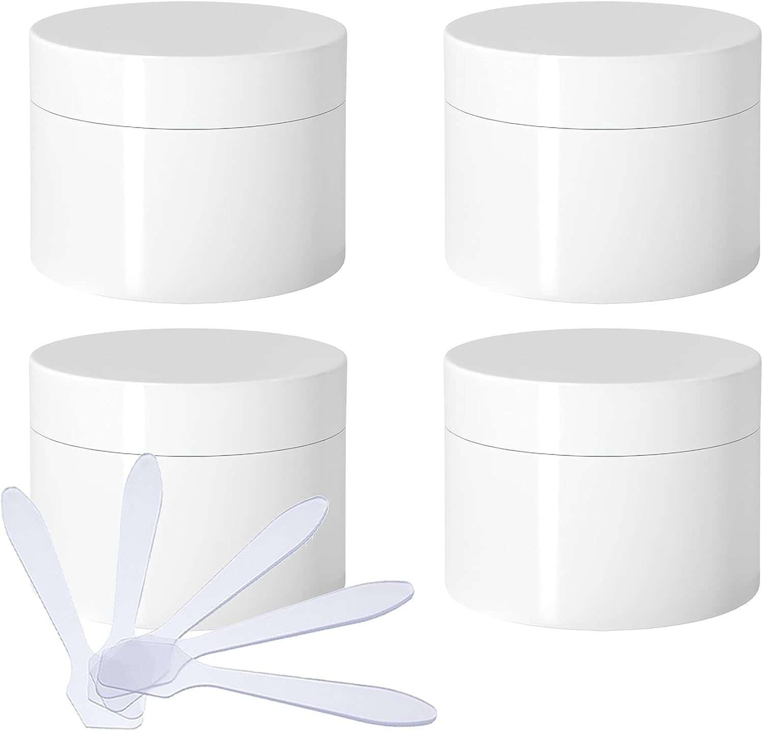 FLYIODFCXV cosmetic jar, Pack of 4, Empty Thick Glossy with Screw Lid, Inner Liner, Sample Bottles Travel + 4X Spatulas(100ml)