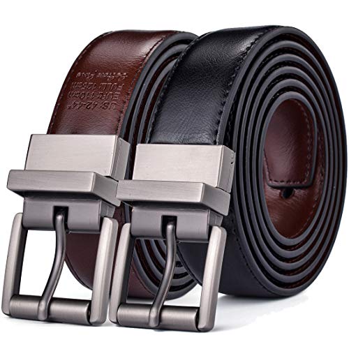 Image of Beltox Men's Belt Dress Casual Reversible Leather 1.1 inch w Roller Buckle Rotated