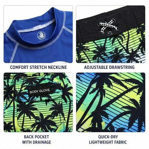 Image of Body Glove Boys Swim Set - 2 Piece Boys Swim Trunks with Rash Guard UV Protection Swimsuit Kids Bathing Suits (Sizes 4-12)