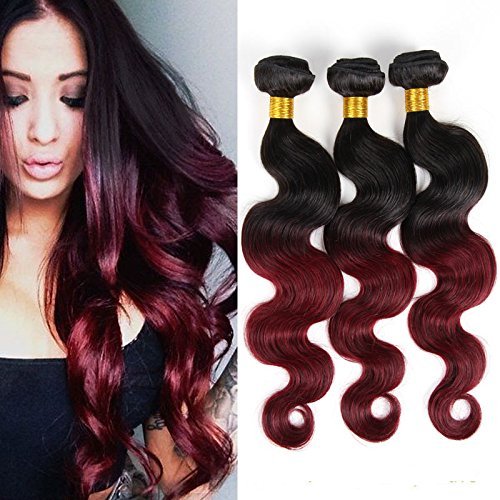 Sakula brazilian remy body wave red ombre human hair bundles two tone black to 1b Burgundy with unprocessed 100% human hair extensions 12 14 16 inches