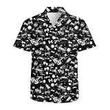 Black Spaceships Mens Funny Hawaiian Shirts 3D Graphic Button Down Short Sleeve Tropical Holiday Beach Aloha Shirt