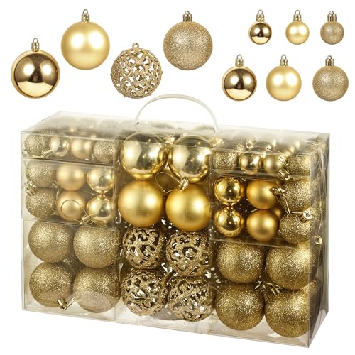 Chumix 100 peças bolas árvore de Natal, com cordão 3/4/6 cm bolas de Natal vermelhas douradas e multicoloridas, decoração de Natal (dourado)