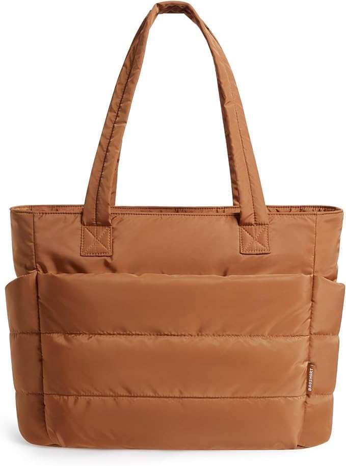 Levara Quilted Puffer Tote Bag for Women, Lightweight Shoulder Handbag with Zipper & Compartments for Work, Travel, Gym