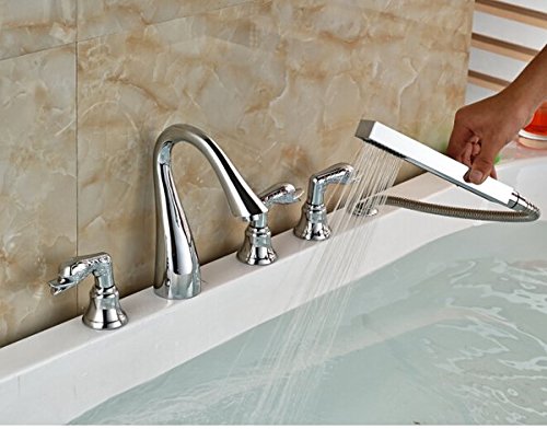 GOWEChorme Polish Bathtub Faucet Hot&Cold Tap W/Hand Shower 5pcs Faucet