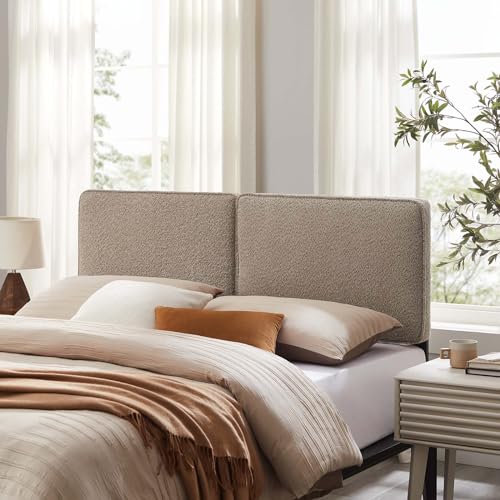 Modway Lindee Queen Size Upholstered Headboard with Oatmeal Boucle Fabric - Modern Fabric Queen Headboard with Height-Adjustable Mounting Positions - Padded Pillow Style