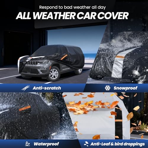 Image of Multi-Layer Car Cover Custom Fit for Jeep grand Cherokee long(2021-2026), 100% Waterproof All Weather for Automobiles, Gift with Towel, Heavy Duty Car Covers for Rain Sun UV Protector With Door Zipper