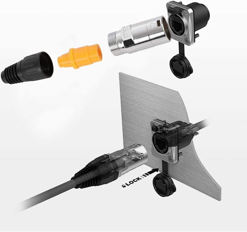 Panel Mounting RJ45 IP65 Waterproof PCB Signal Panel Cat5/5e/6 8P8C Connector Ethernet LAN Cable Connector (10PCS RJ45 Connector+10PCS Round)