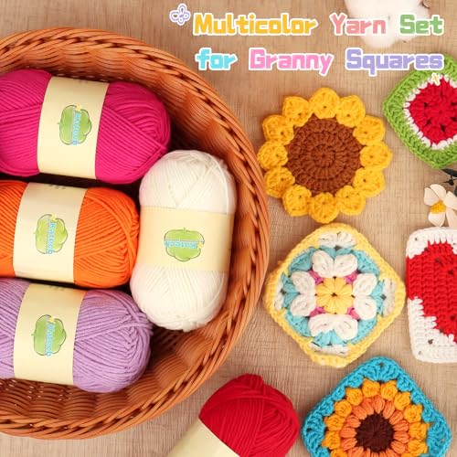 Image of Katech Milk Cotton Yarn for Crocheting, 60% Cotton 40% Acrylic-Starter Kit | 12*50g /147yd-3 DK-Soft Combed Cotton Yarns for Baby & Beginner-No Split, Multicolor Yarn Set for Blankets & Colorful Crafts