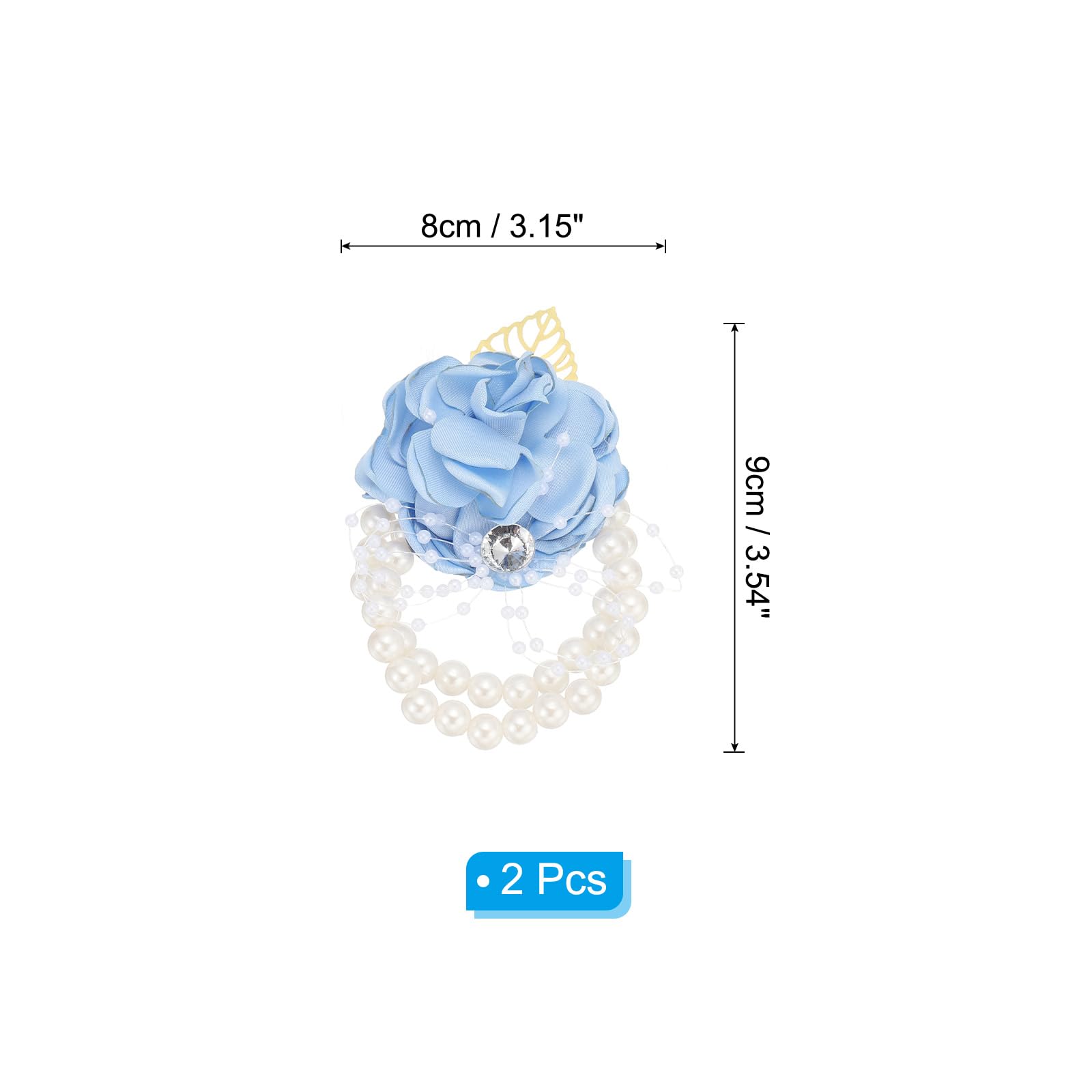 Bracciale Fiore Da Polso PATIKIL 2pz – Verde Scuro Con Perle, Per Matrimonio Sposa Damigella - 3