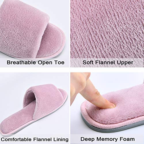 Image of DL Open Toe Slippers for women Indoor, Cozy Memory Foam Womens House Slippers Summer Slip On, Comfy Soft Flannel Womens Bedroom Slippers Slide Breathable Size 5-6 7-8 9-10