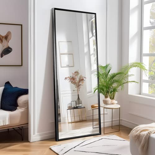 Image of NeuType Full Length Bedroom Wall-Mounted Floor Mirror with Standing Holder (Elegant Black)