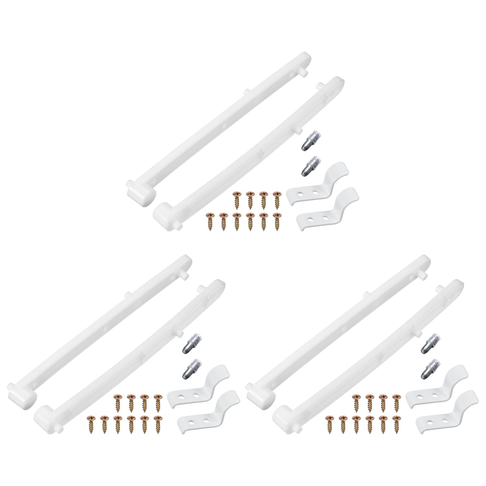 Glissières de tiroir dissimulées 250mm en plastique blanc avec vis de fixation, lot de 3 rails