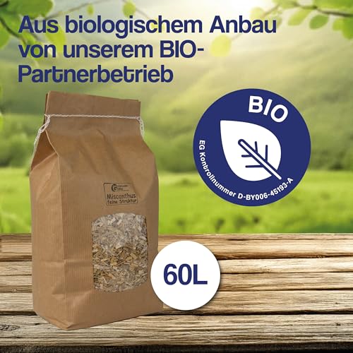Gebrüder Goller Bio Miscanthus Einstreu 60 Liter - Staubarm & Saugstark - Einstreu für Kleintiere wie Kaninchen, Meerschweinchen, Hamster - Kleintierstreu aus biologischem Anbau - 100% Natur