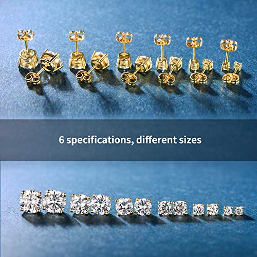 Mdfun EO308 6 Pairs 14K Yellow Gold Plated Round Cut Clear Cubic Zirconia Stud Earring Pack thumb #5