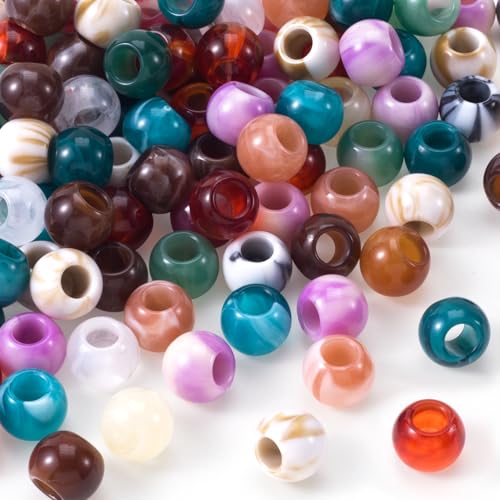 PAGOW 100pcs Acrylic Large Hole Pop Beads 12x9mm Mix Color Hair Beads with 6mm Hole Round Craft Beads Hair Jewelry Accessories for Women Bracelets Necklaces DIY
